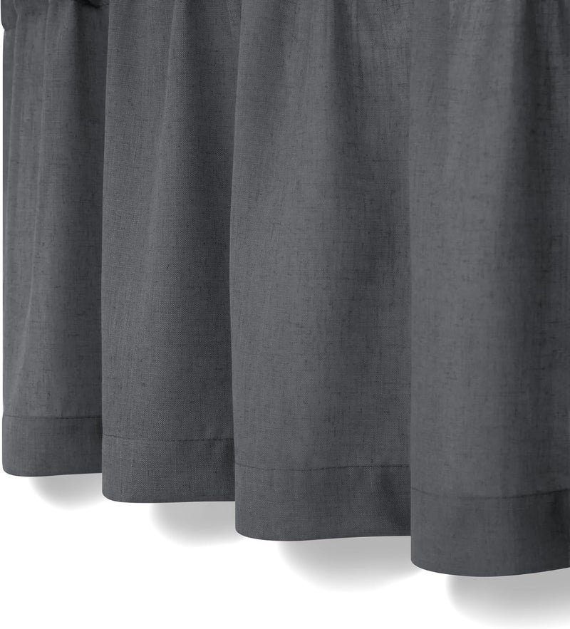 Pitalk Dark Grey Valance for Window - 18 Inch Length, Light Filtering Sheer Linen Cotton Kitchen Valance for Bathroom, Living Room, Bedroom, Small Window Curtain - Farmhouse, Charcoal Gray - Image 4